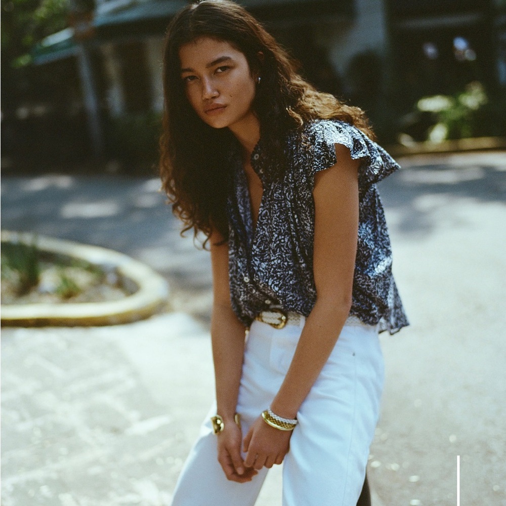 Madewell Shirred Lace Trim Top